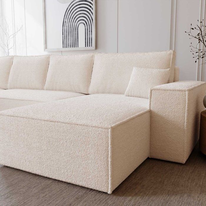 Duży narożnik z funkcją spania i pojemnikiem tkanina sztruks Bergamo U