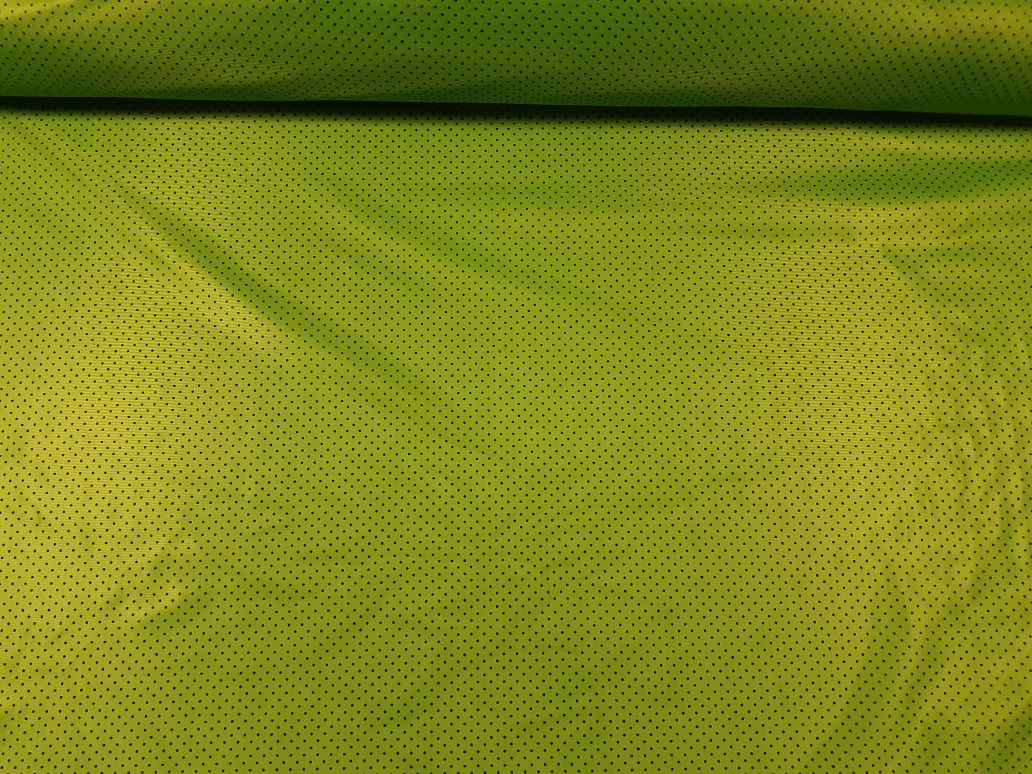 Tkanina zielona w czarne kropki szer.164 cm.