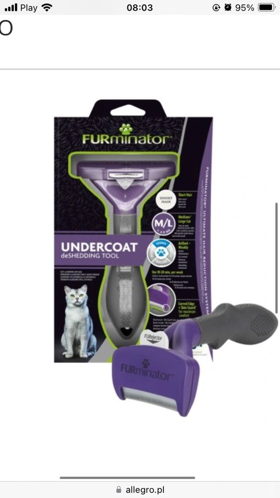 Furminator dla kotów krótkowłosych średnich dużych sierść krótka  M/L