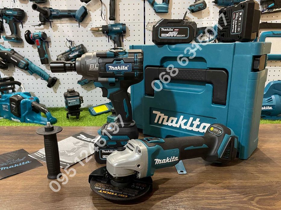 Набор Makita Гайковерт DTW1002Bl Болгарка DGA504 с аккумуляторами 9Ah