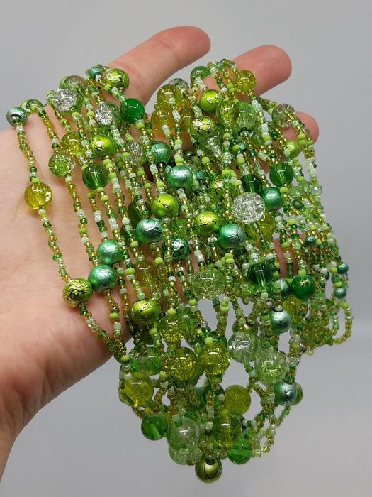 Naszyjnik Orientalna kaskada zieleń lata warstwowy masywny Handmade