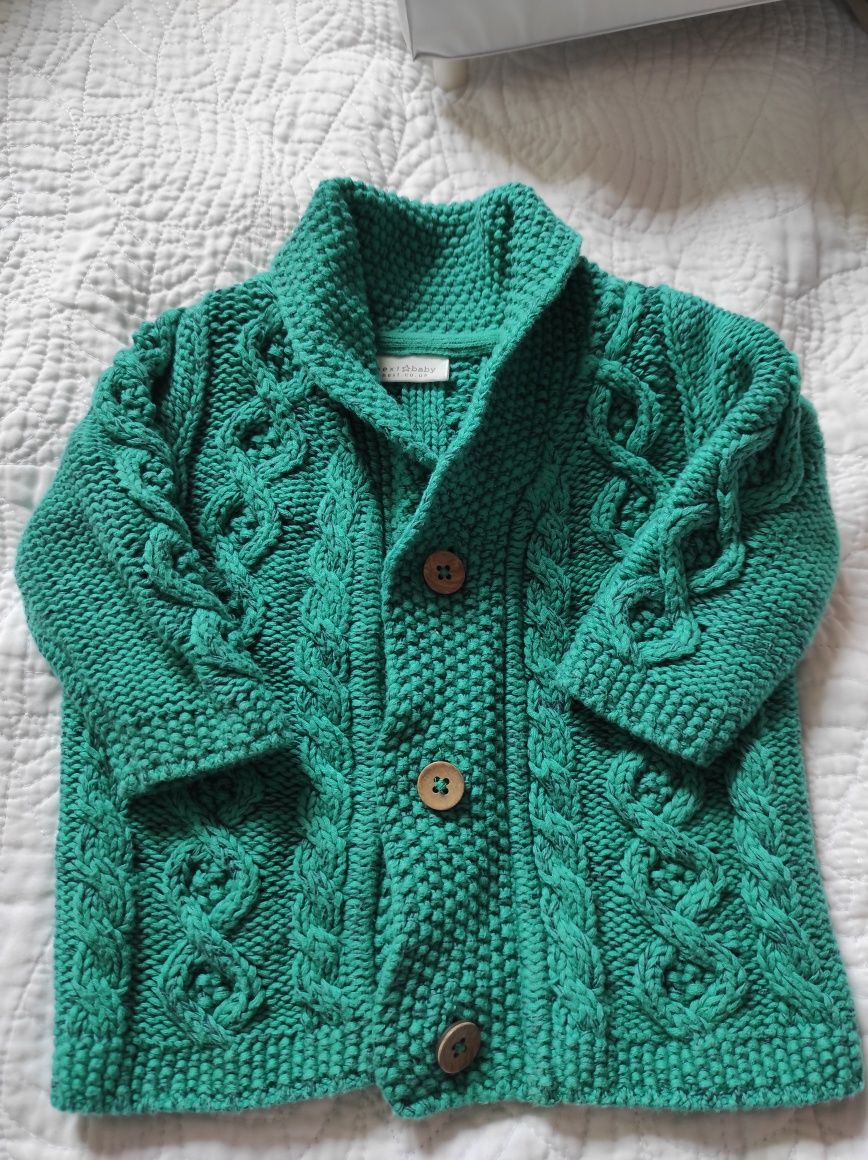 Zielony, rozpinany sweterek chłopiec/ dziewczynka jest, 3 mc 62 cm