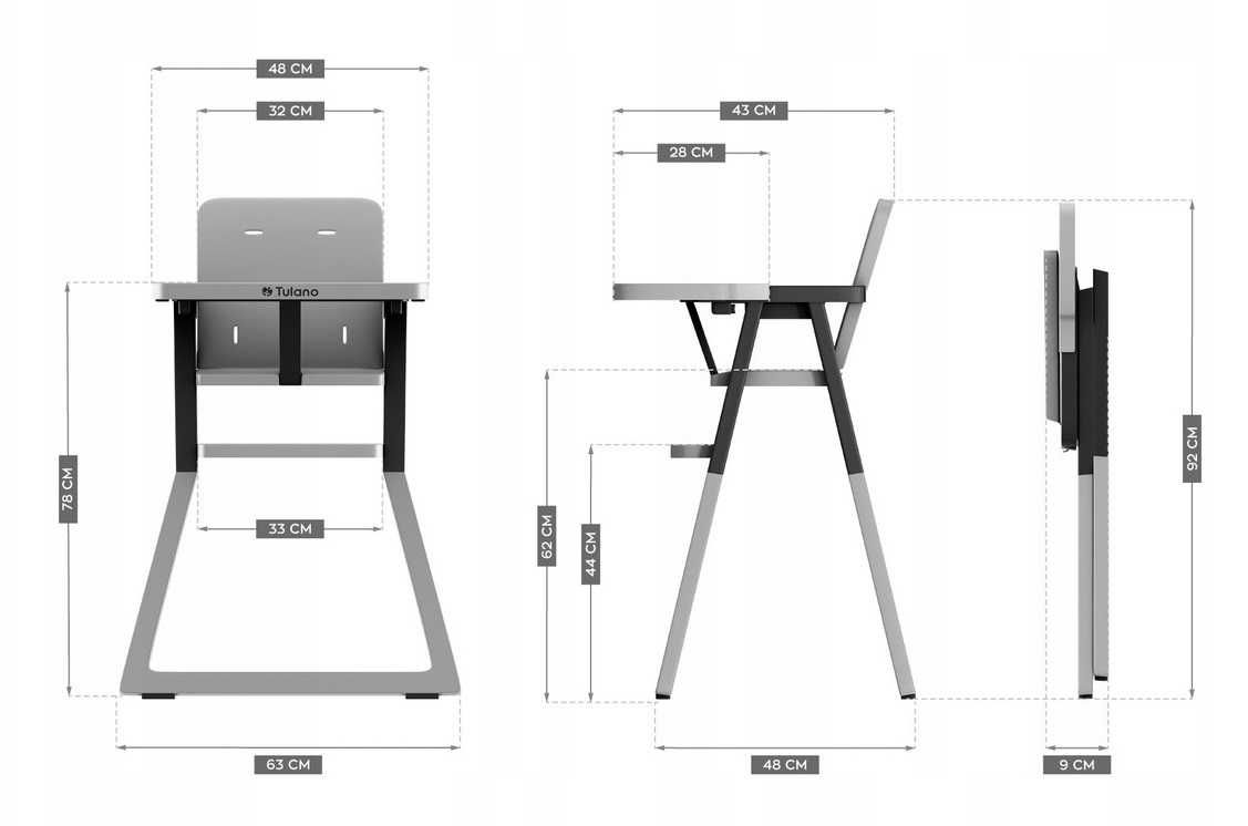 Krzesełko do karmienia składane regulowane fotelik TULANO + GRATIS !!!