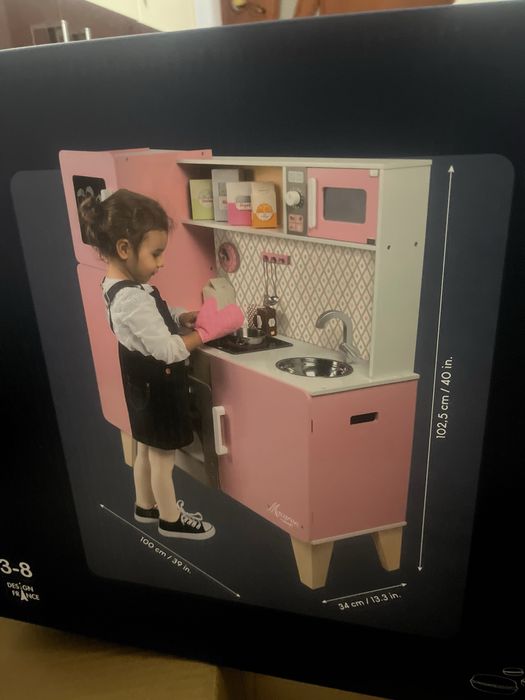 Дитяча деревяна кухня, велика іграшкова кухня рожева, Janod ігрова