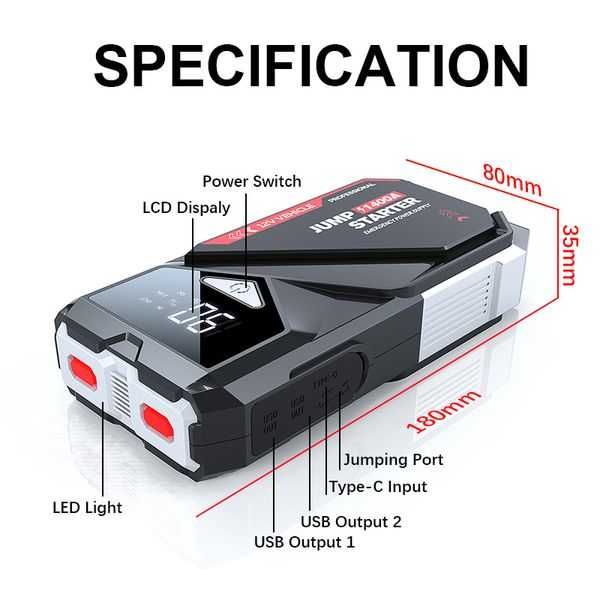Пускозарядное устройство Бустер для авто JUMP STARTER 18000mAh, 1400A
