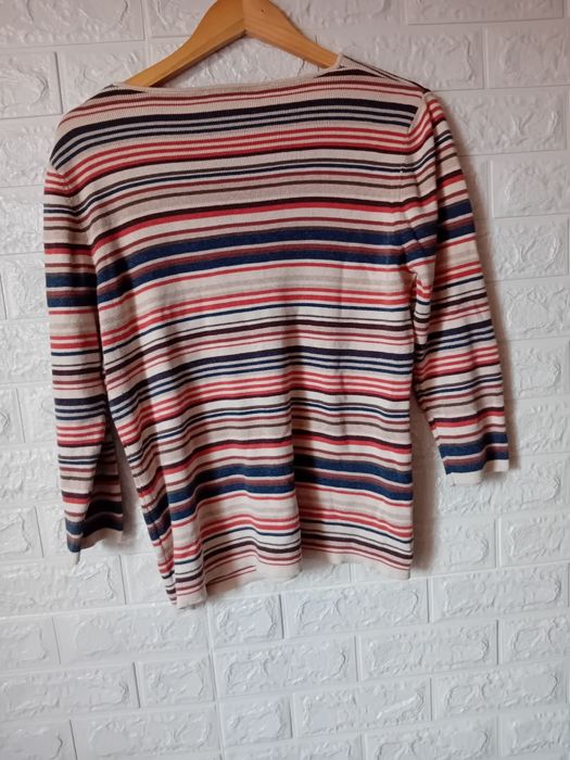 Sweter damski Principles w paski, dekolt V, rękaw 3/4 100% bawełna