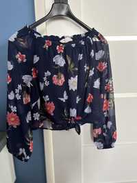140 H&M koszula bluzka crop top kwiaty cienka