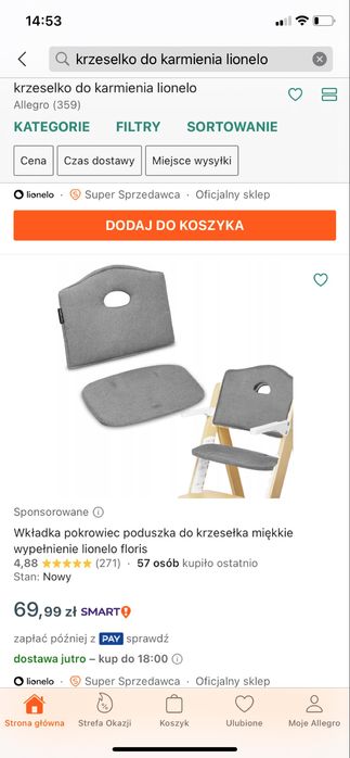 Krzesełko do karmienia lionelo z pokrowcami i szelkami