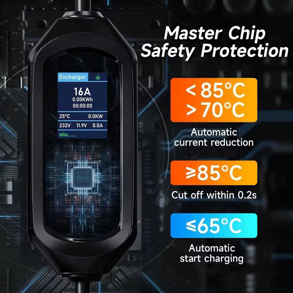 Carregador Portátil de Veículo Elétrico de 8 a 16A com APP+Wifi