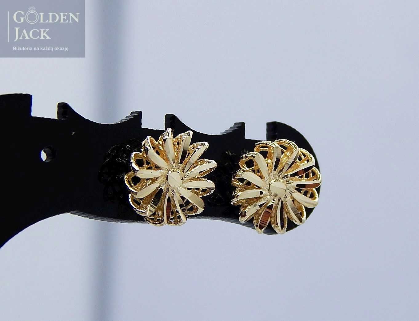 Złote okrągłe kolczyki filigranowy kwiatek na sztyft złoto 585 1,41 g
