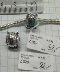 Charms Sowa Niebieska Cyrkonie Srebro 925 NOWE