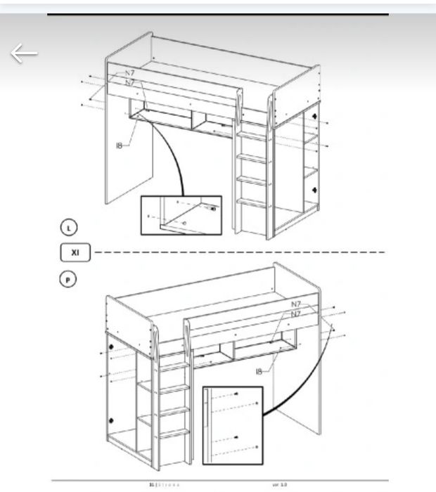 Łóżko antresola pietrowe z szafą I komodami