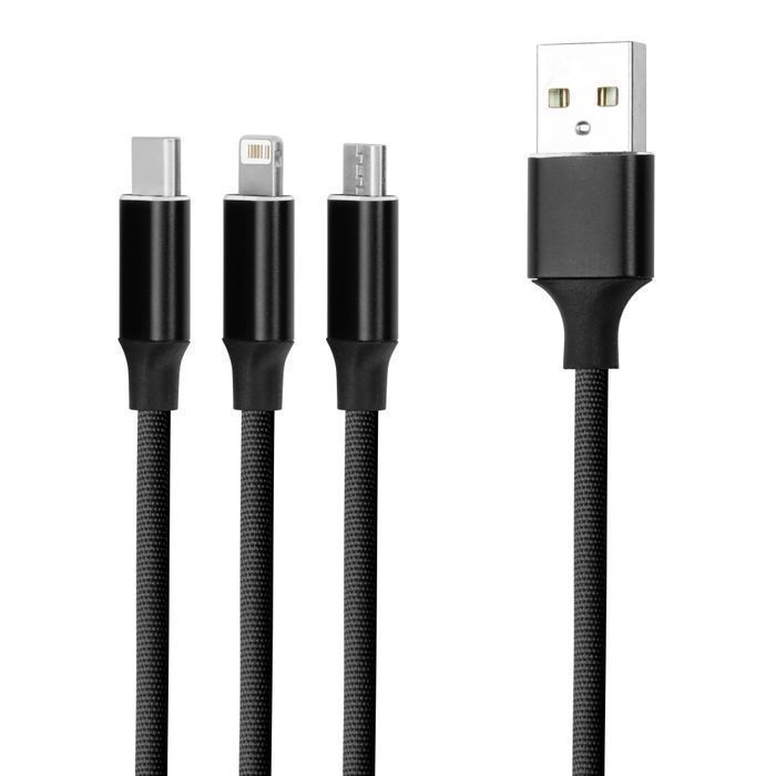 Forever Kabel 3W1 Usb - Lightning + Usb-C + Microusb 1,2 M 2A Czarny