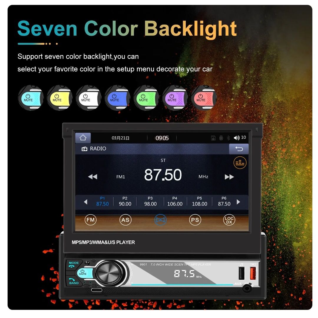 Rádio 1din Retrátil 7 polegadas CARPLAY Android auto Touch BT USB novo