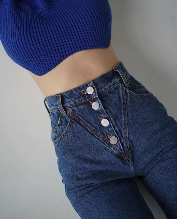 Джинси CHER17 з гудзиками та подвійними кишенями темно-сині, розмір М