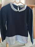 Granatowy sweter H&M z koszula,rozm.110/116,stan bardzo dobry