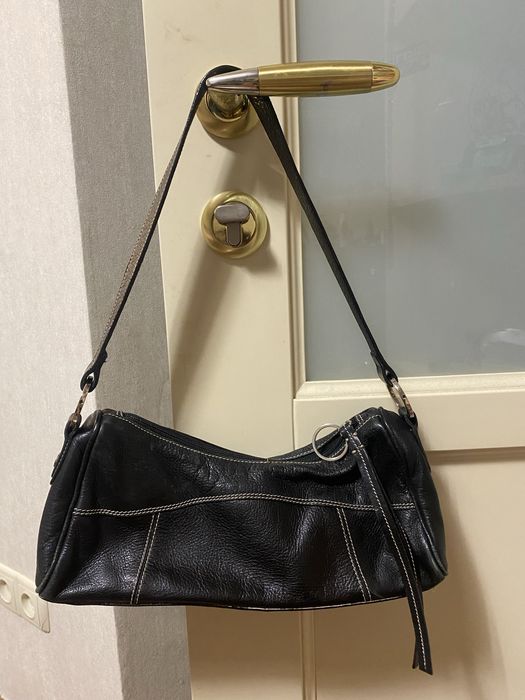 винтажная кожаная сумка багет