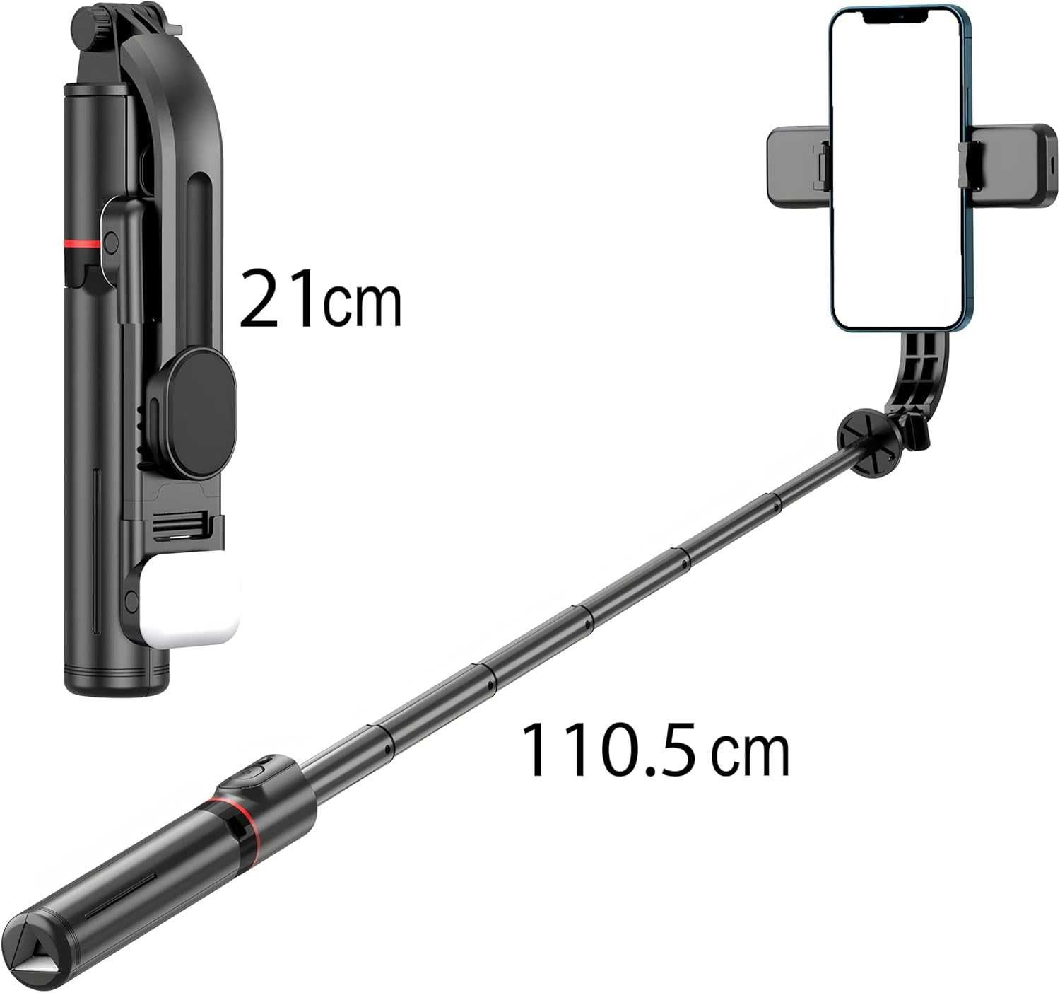 Retoo Selfie Stick Bluetooth tripé extensível candeeiro 3 em 1 até 110