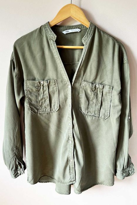 Zara damska zielona koszula khaki z długim rękawem rozm. S 36 utility