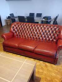 Zestaw mebli ze skóry - styl Chesterfield (sofa + 2 fotele)