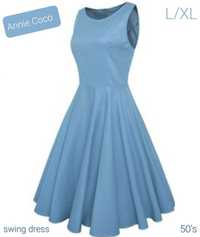 L XL Annie Coco swing dress błękitna sukienka midi pin up