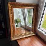 Piękne antyczne zdobione Lustro drewniana rama złoty kolor 48/42 cm