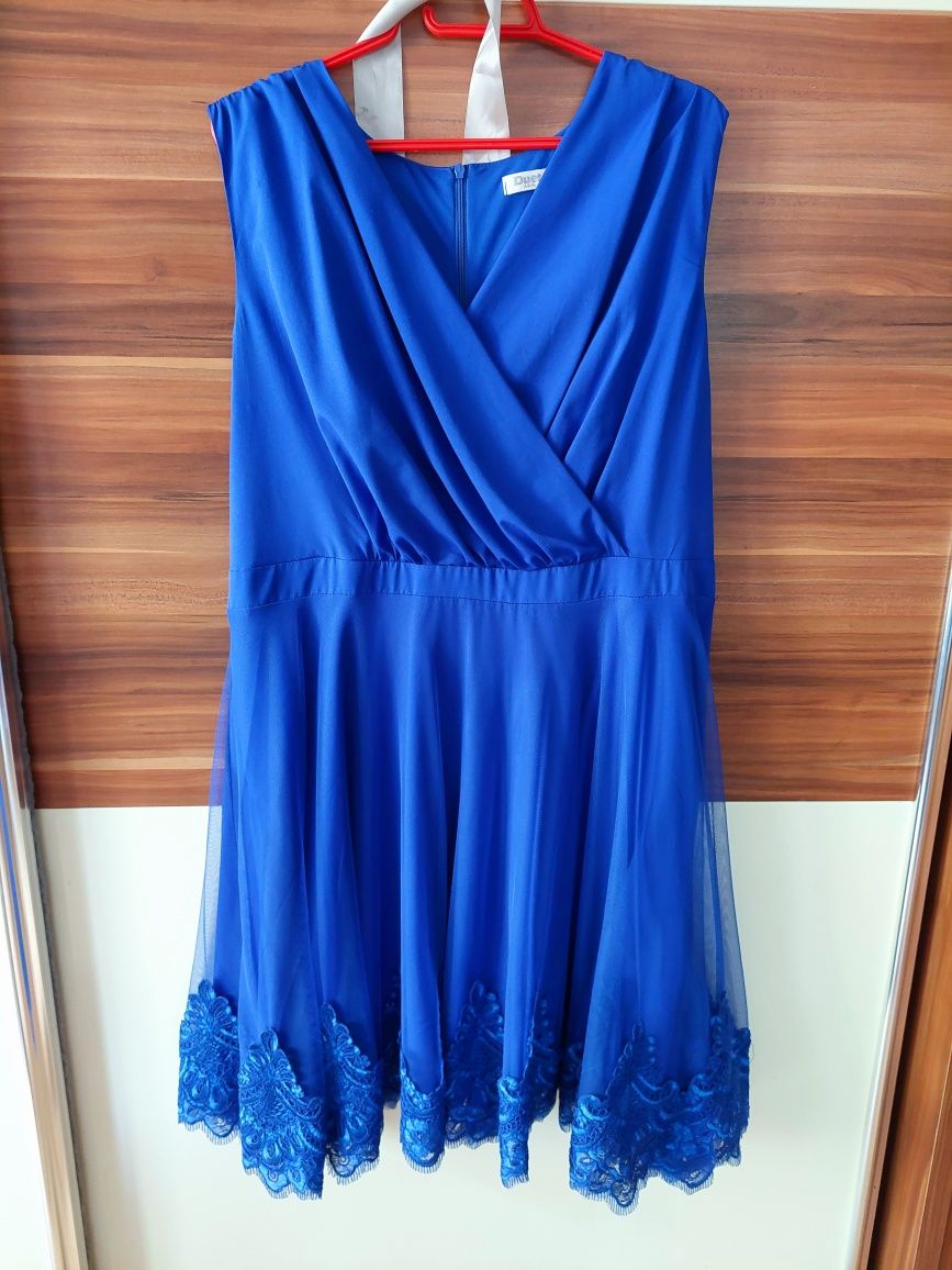 Sukienka kobalt chabrowa niebieska 52 XxxxxxL Duet A&M wesele impreza