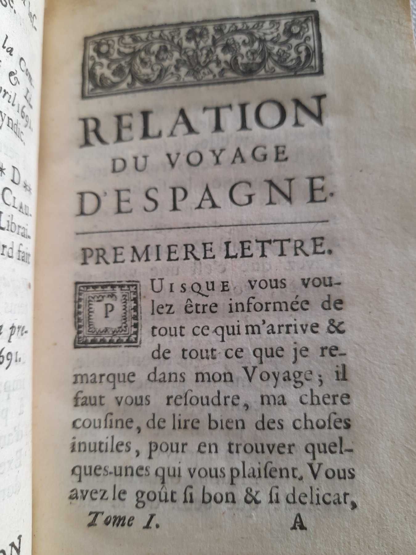 Livro RARO francês sobre viagem a Espanha da Baronesa d’ Aulnoy. 1699.