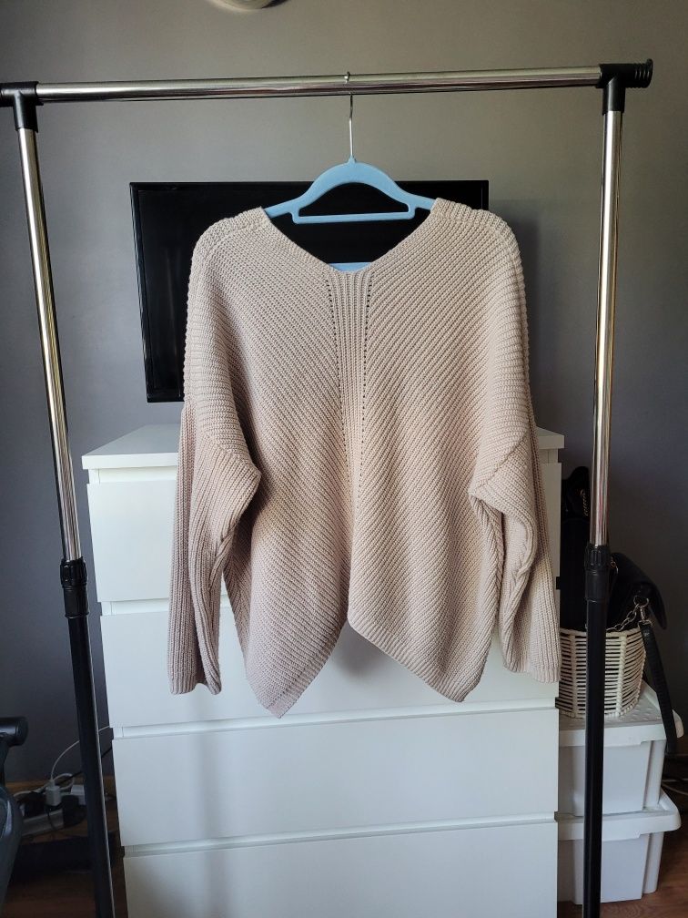 Asymetryczny Sweter varlesca oversize uni wełna beżowy XS S M L