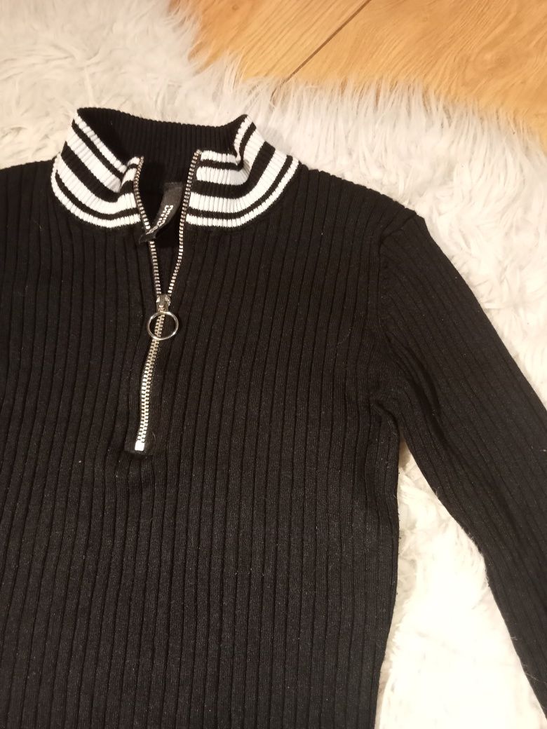 Sweterek bluzka prążkowana z zamkiem H&M XS