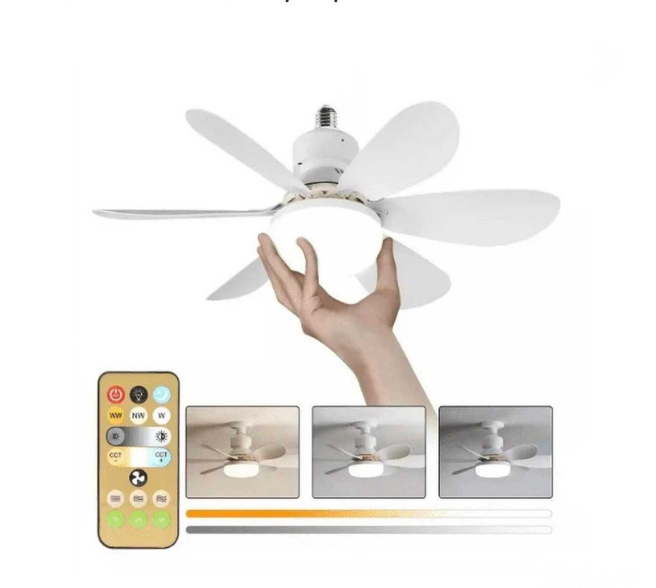 Ventoínha de Teto com Luz LED Integrada + BASE E27 GRÁTIS!