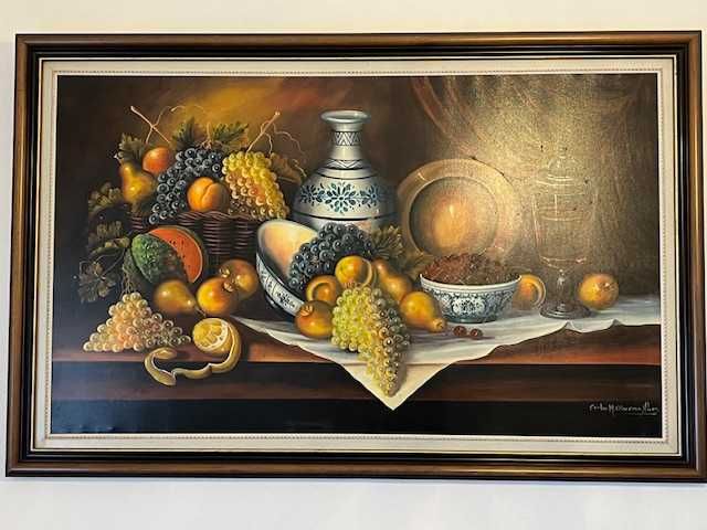 Quadro grande Natureza Morta a oleo de Carlos M. Oliveira Alves