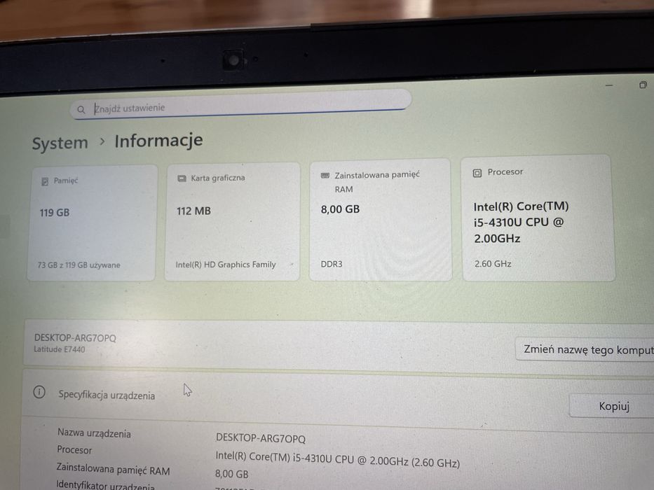 Laptop Dell E7440 i5 4gen 8gb ram