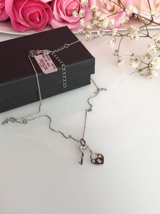 Срібний ланцюжок Xenox, ключик+ замок, цирконій, Австрія