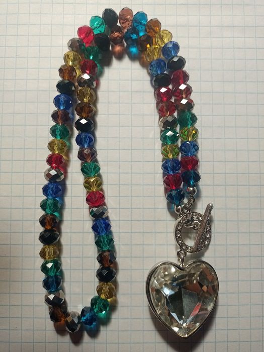 Бусы "Сердце" из чешского разноцветного стекла