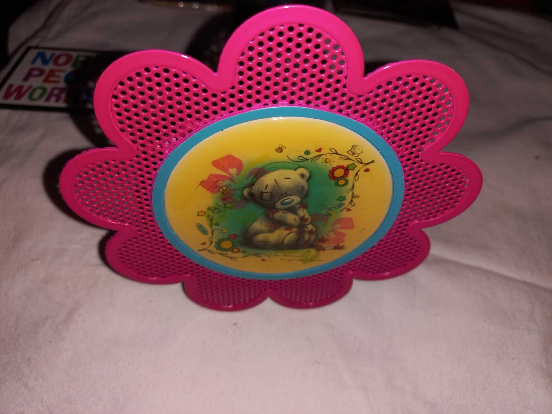 подарок сувенир мишка  тедди настольный на подставке металл розовый