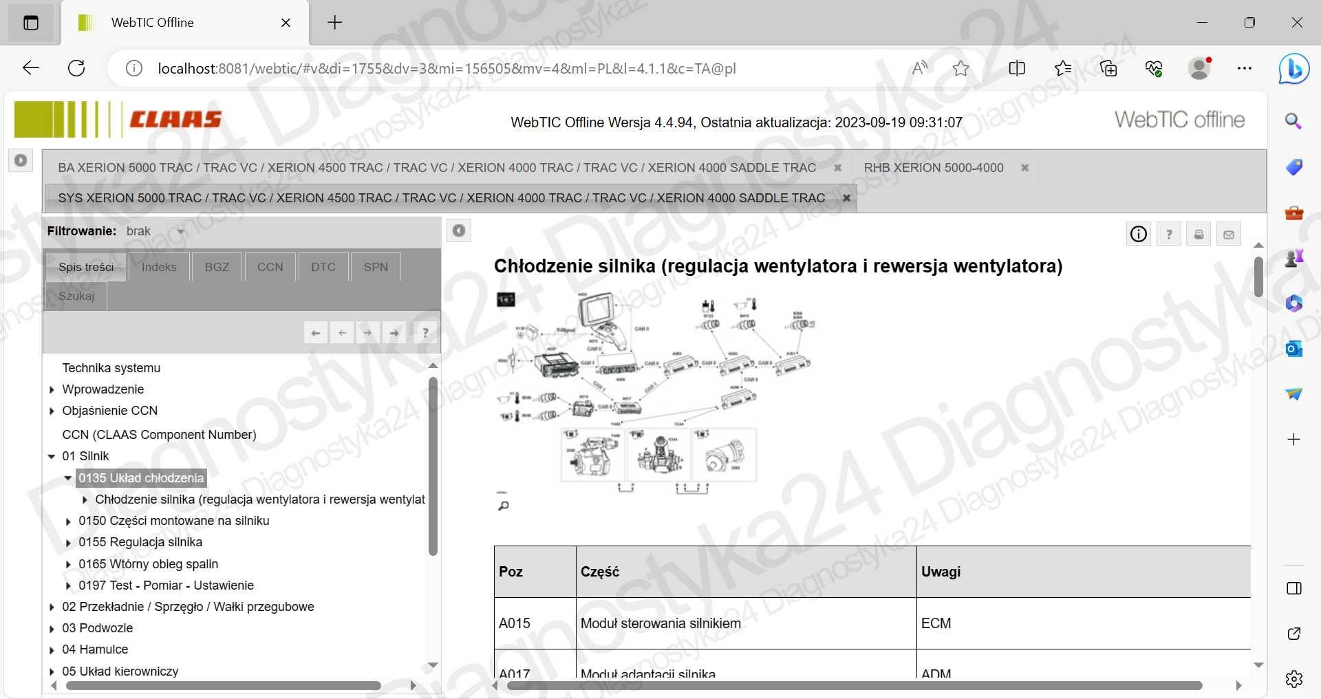 SERWISÓWKI Claas WebTIC 2023.09 Maszyny Rolnicze Axion Arion Lexion