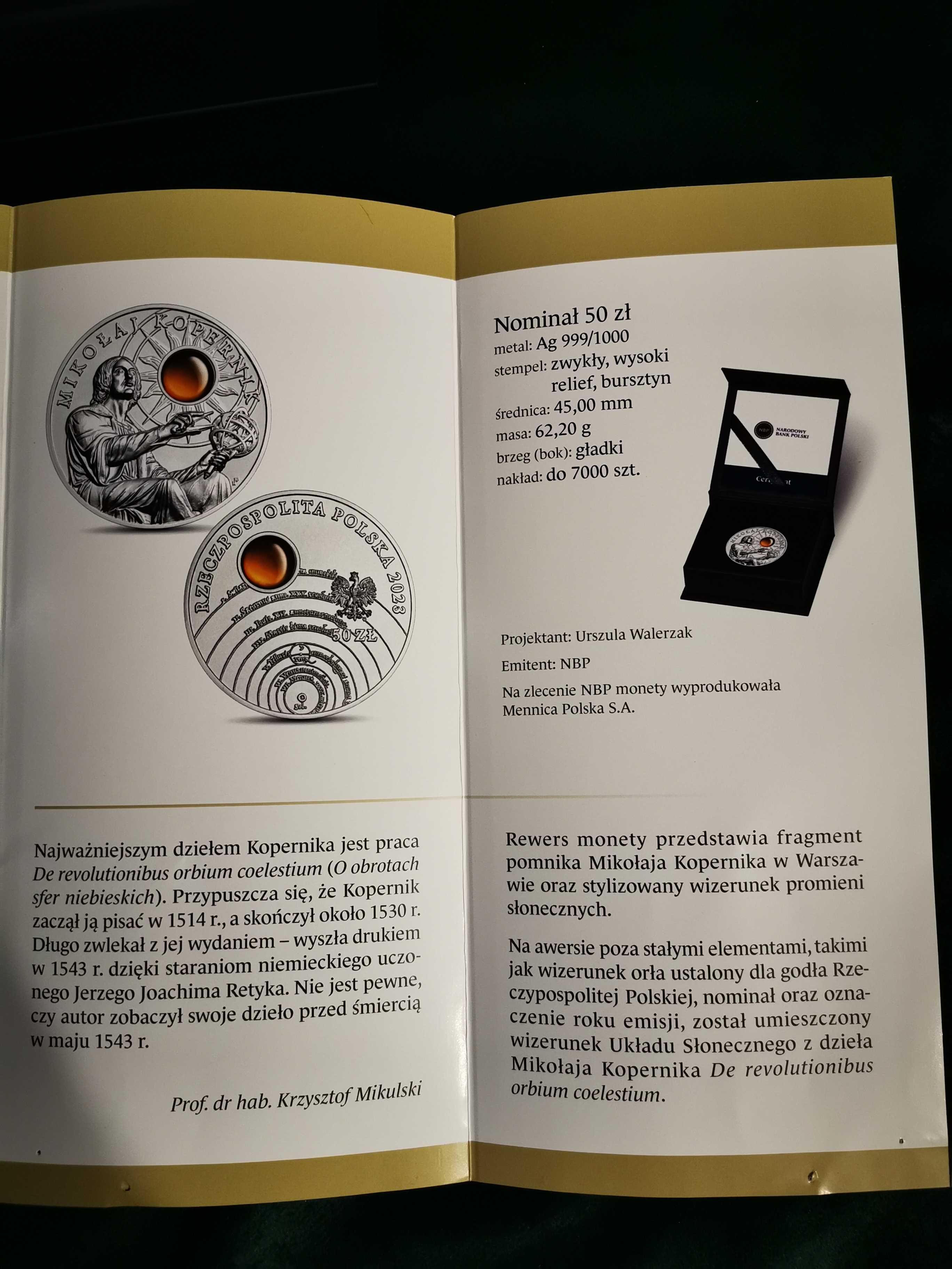 Mikołaj Kopernik moneta srebrna NBP bursztyn