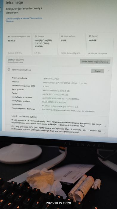 Komputer GAMINGOWY/Intel I7-8700/MSI RTX 2070 ARMOR/16GB RAM3200