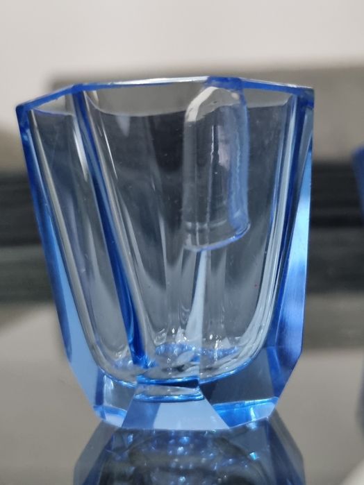 Kobaltowa sygnowana karafka wraz z 6 kieliszkami MOSER art deco