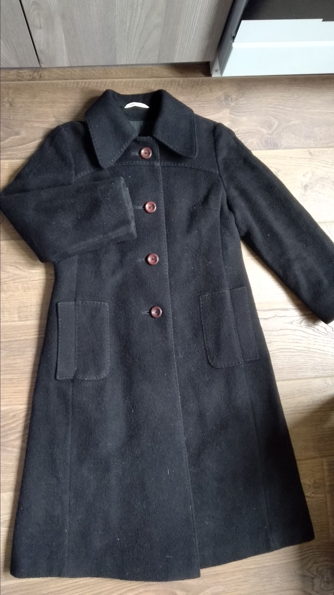 Шерстяное чёрное тёплое шведское пальто на девочку М