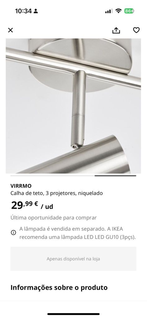 Vendo candeeiro teto Ikea