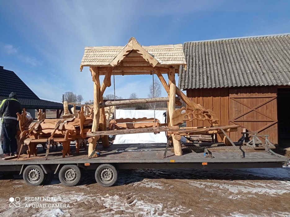 Huśtawka dębowa ręcznie rzeźbiona