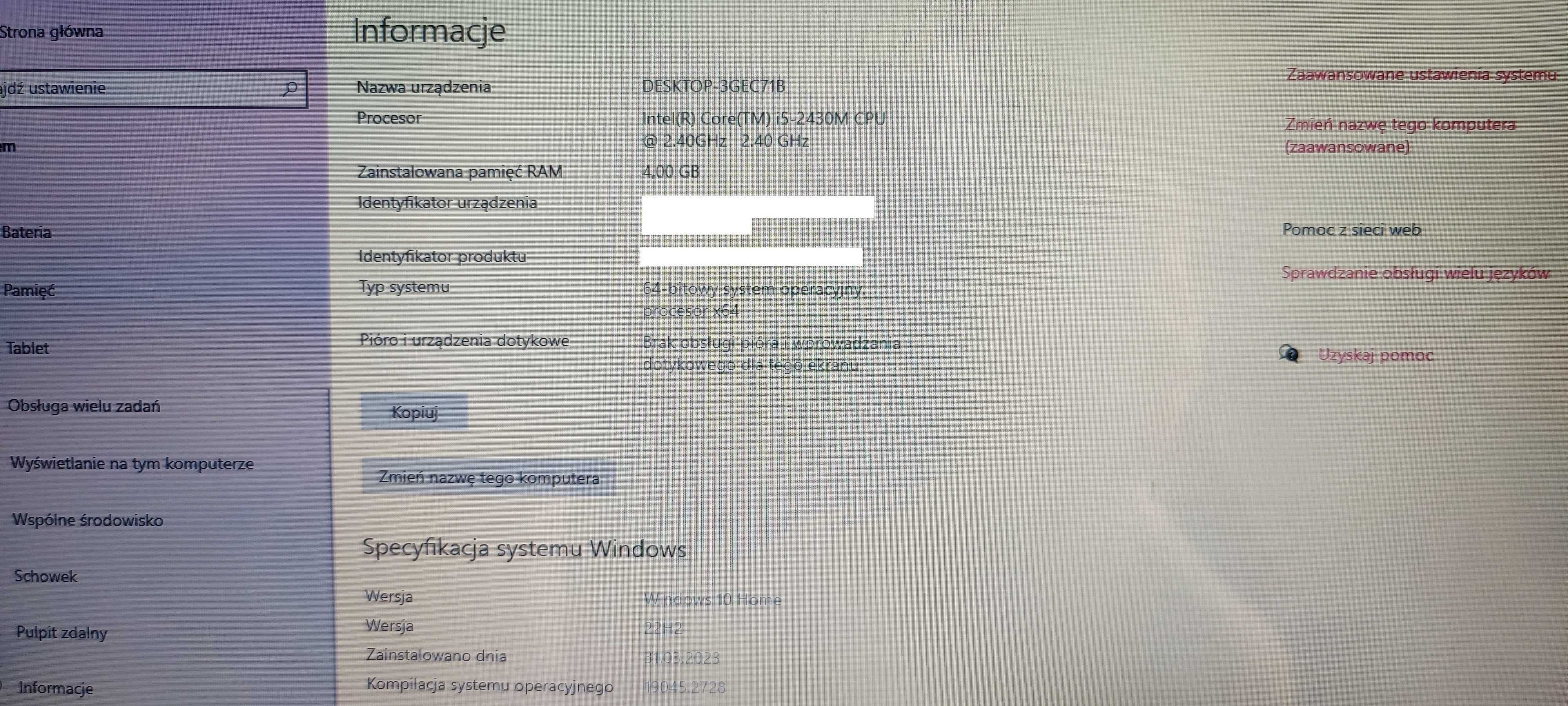 Lenovo G570 - 15,6 cala -Core i5 4x3,00 GHz -4GB Ram -256GB SSD -Win10