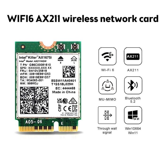 Intel Killer Wi-Fi 6E AX1675i 160MHz (211NGW) Adapter64171263693442121