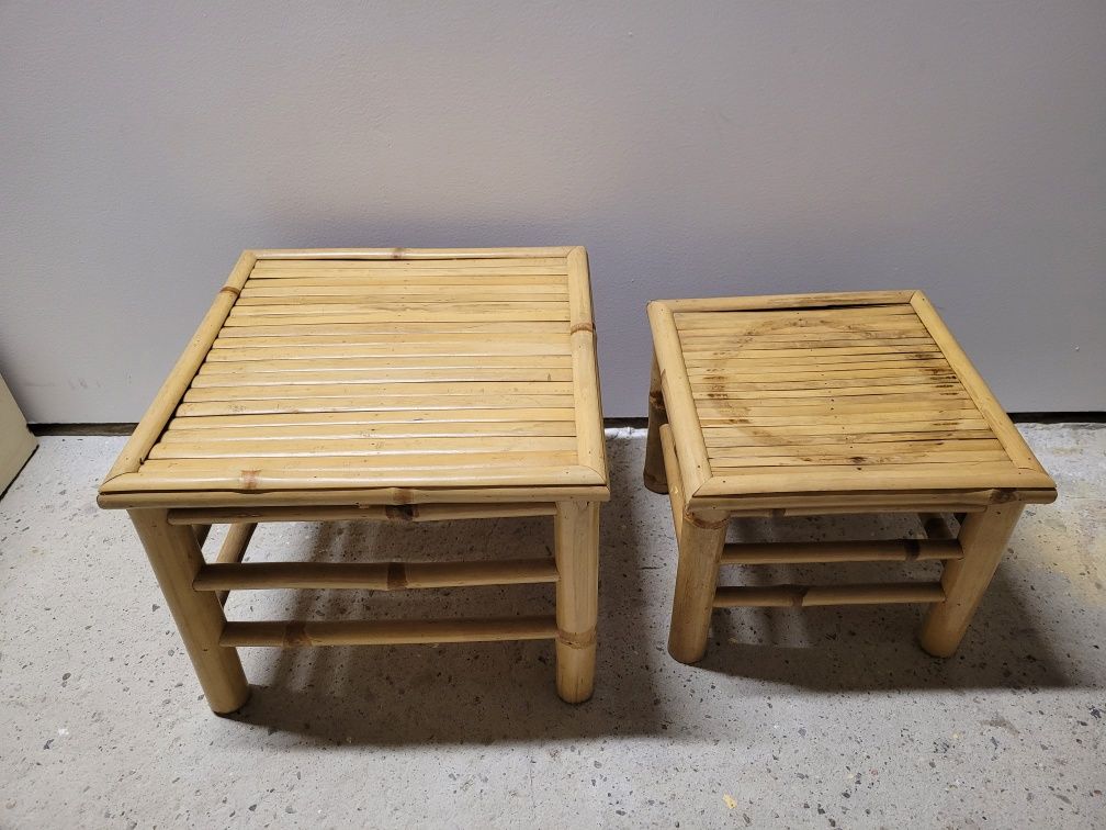 Dwa stoliki bambusowe kwietniki vintage