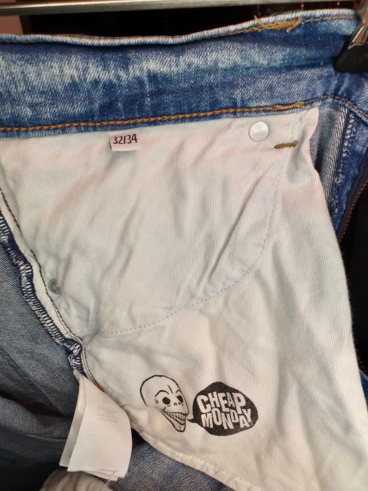 Cheap Monday jeansy męskie Skinny fit niebieskie dziury r W32 L34 M/L
