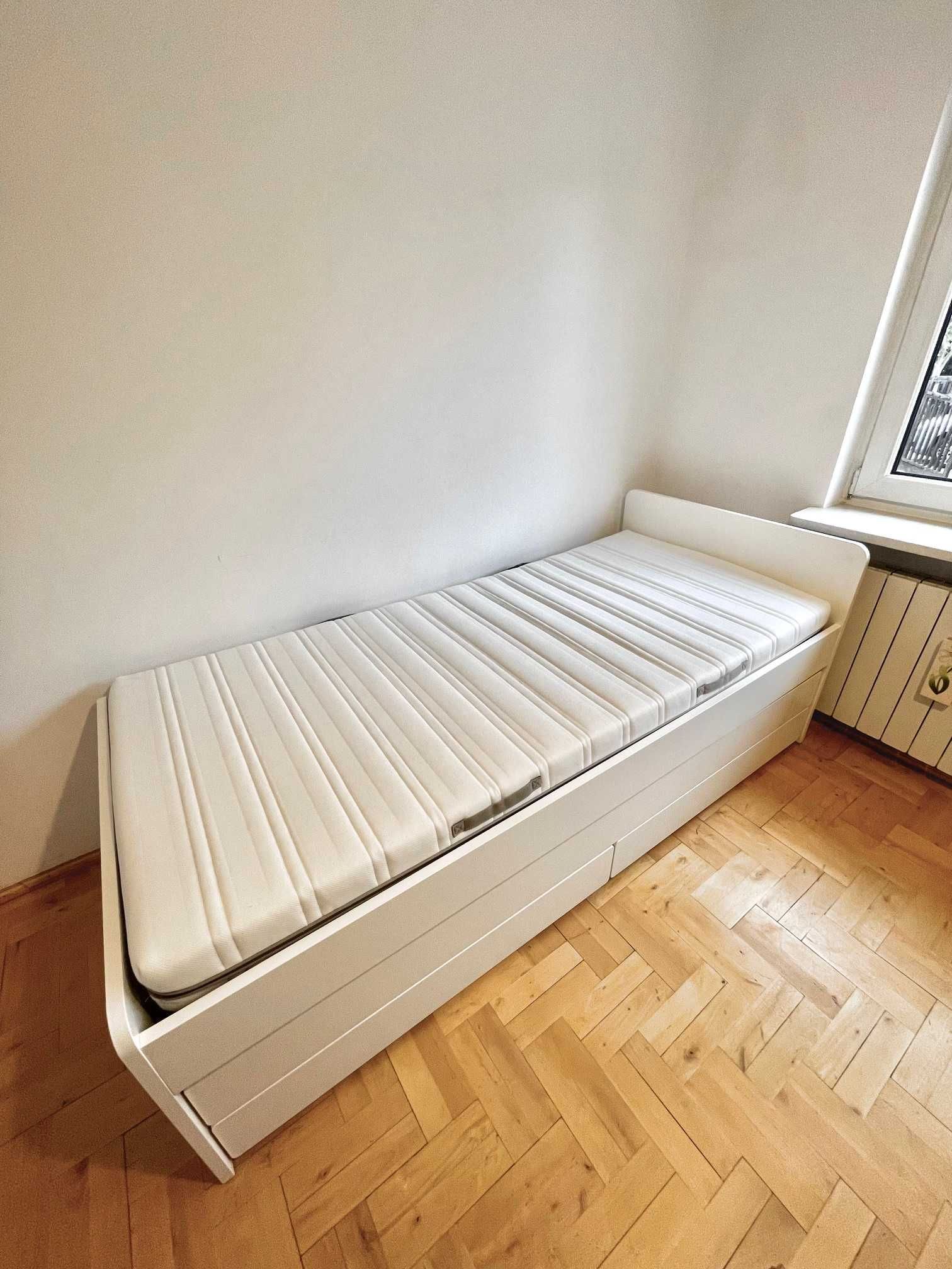 Łóżko IKEA SLAKT białe z łóżkiem dolnym i pojemnikami