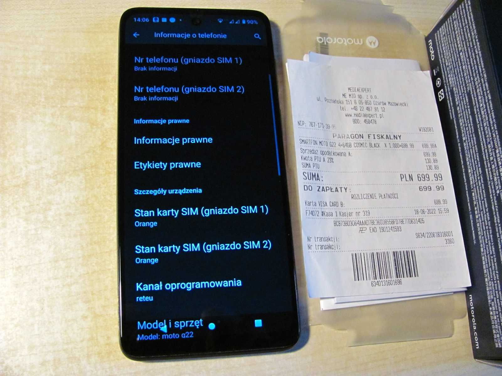 Telefon komórkowy Motorola G22 - stan perfekcyjny cały komplet