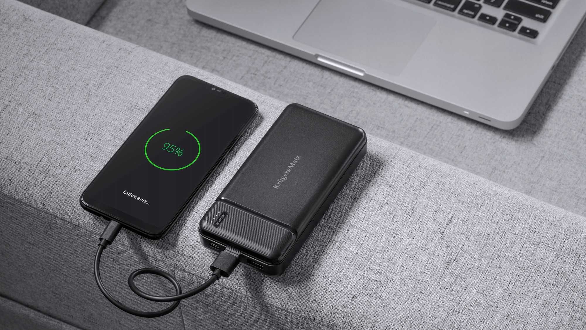 Power bank 20000mAh 2xUSB USB-C kabel KrugerMatz
